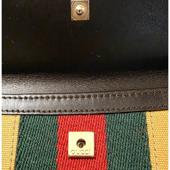 Vintage Gucci Sherry Web Beige Canvas & Brown Leather Wallet Made in Italy - Picture 7 of 11